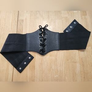 Black Lace-Up Elastic Corset Belt, 36". Plus Size Grommet Y2K Goth Alt